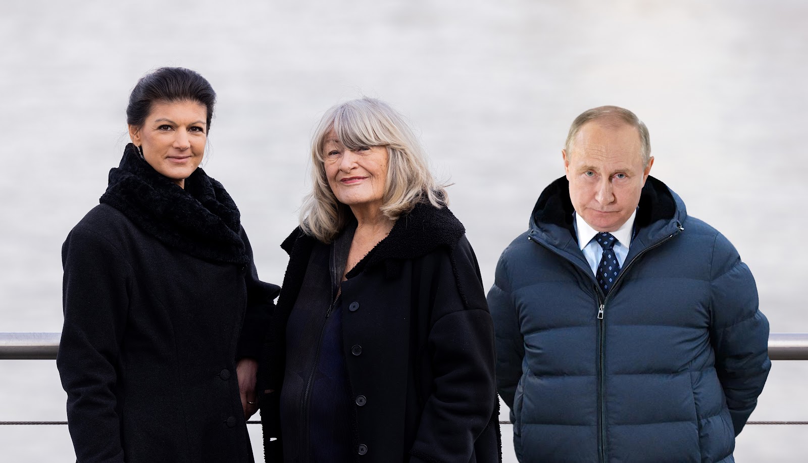 twitkalk's tweet card. Berlin (dpo) - Lässt sich die Eskalationsspirale so durchbrechen? Linken-Politikerin Sahra Wagenknecht, Autorin Alice Schwarzer und Russlands Präsiden