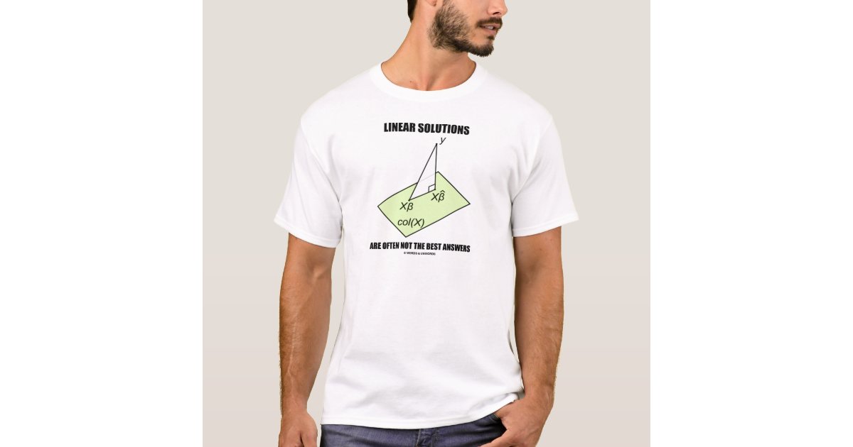 wordsandunwords's tweet card. If you work with statistics, then you will realize that, at times, linear solutions are often not the best answers. Thoughtful tee featuring linear least squares along with the stats saying "Linear...