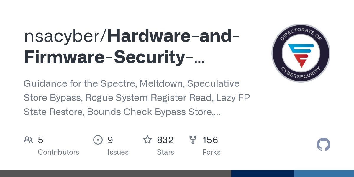 akaclandestine's tweet card. Guidance for the Spectre, Meltdown, Speculative Store Bypass, Rogue System Register Read, Lazy FP State Restore, Bounds Check Bypass Store, TLBleed, and L1TF/Foreshadow vulnerabilities as well as g...