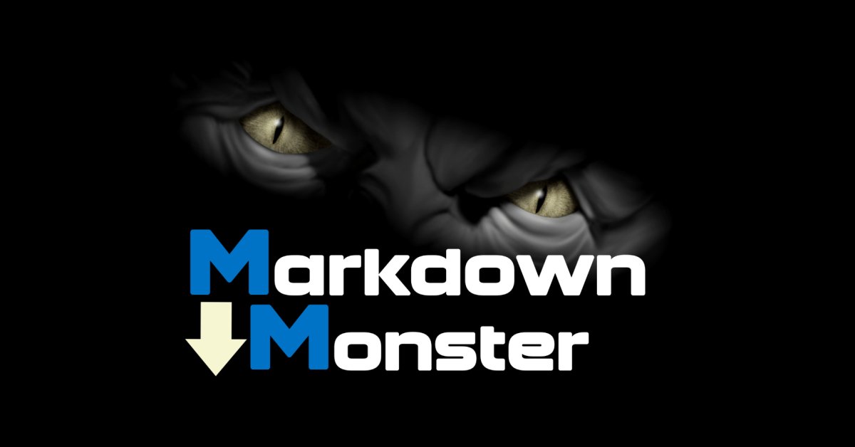 MarkdownMonstr's tweet card. A powerful, yet easy to use Markdown Editor for Windows. Features live preview, syntax highlighting, quick and user friendly link and image imports, and weblog publishing.