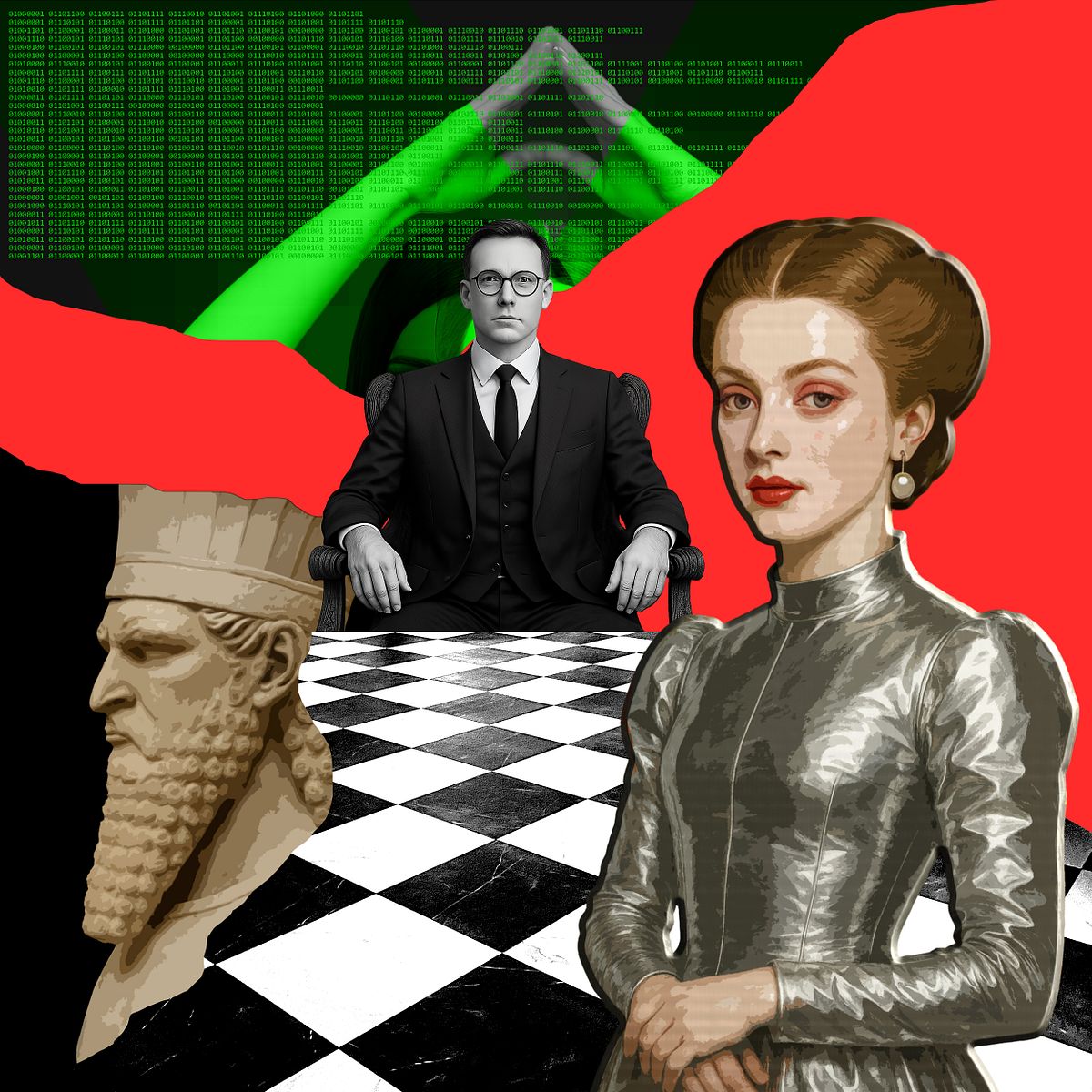 Silentlayer's tweet card. ‏A tableau of ownership and spectacle: civilizations, identities and digital overseers arranged on a single chessboard, power mutates from stone to algorithm, yet the game persists. ‏This token is...