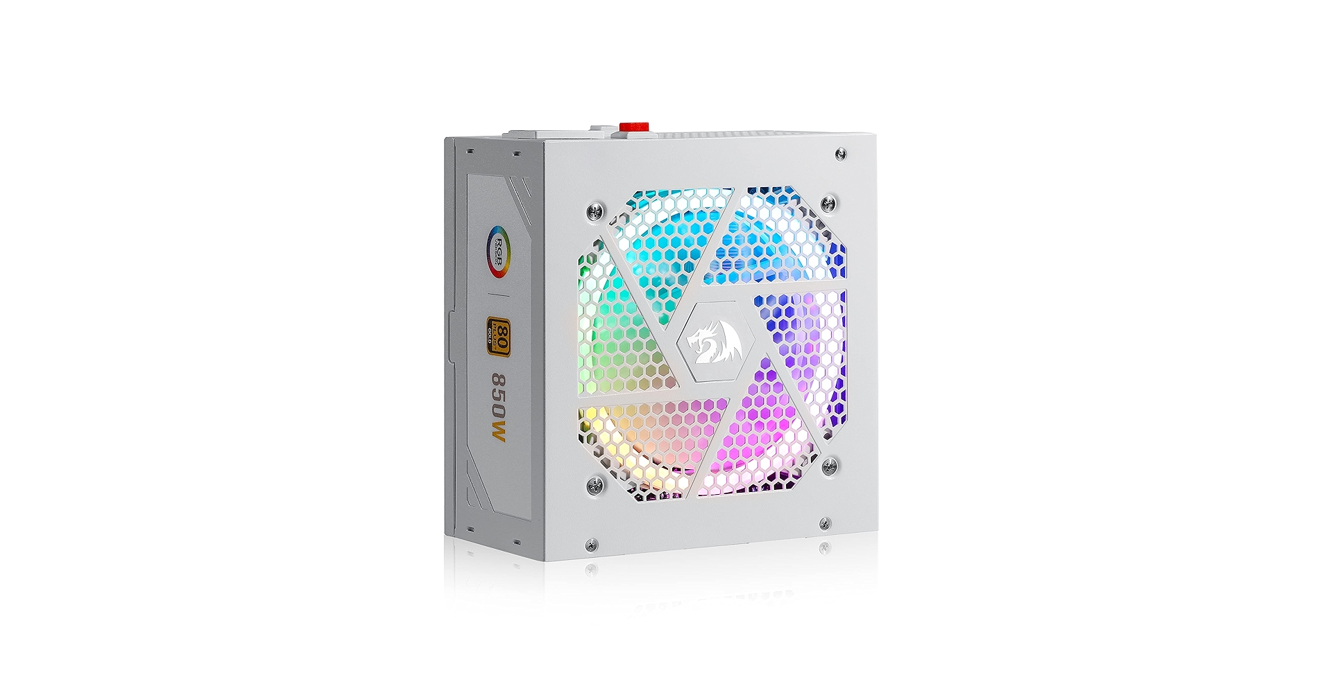 TechDealAlert's tweet card. Redragon PSU007 80+ Gold 850 Watt ATX 3.0 & PCIe 5.0 Fully Modular Power Supply w/ 80 Plus Gold Certified, Compact 160mm Size, Smart ECO Low Noise RGB Fan, 100% Japanese Capacitors, Full Mod Cables