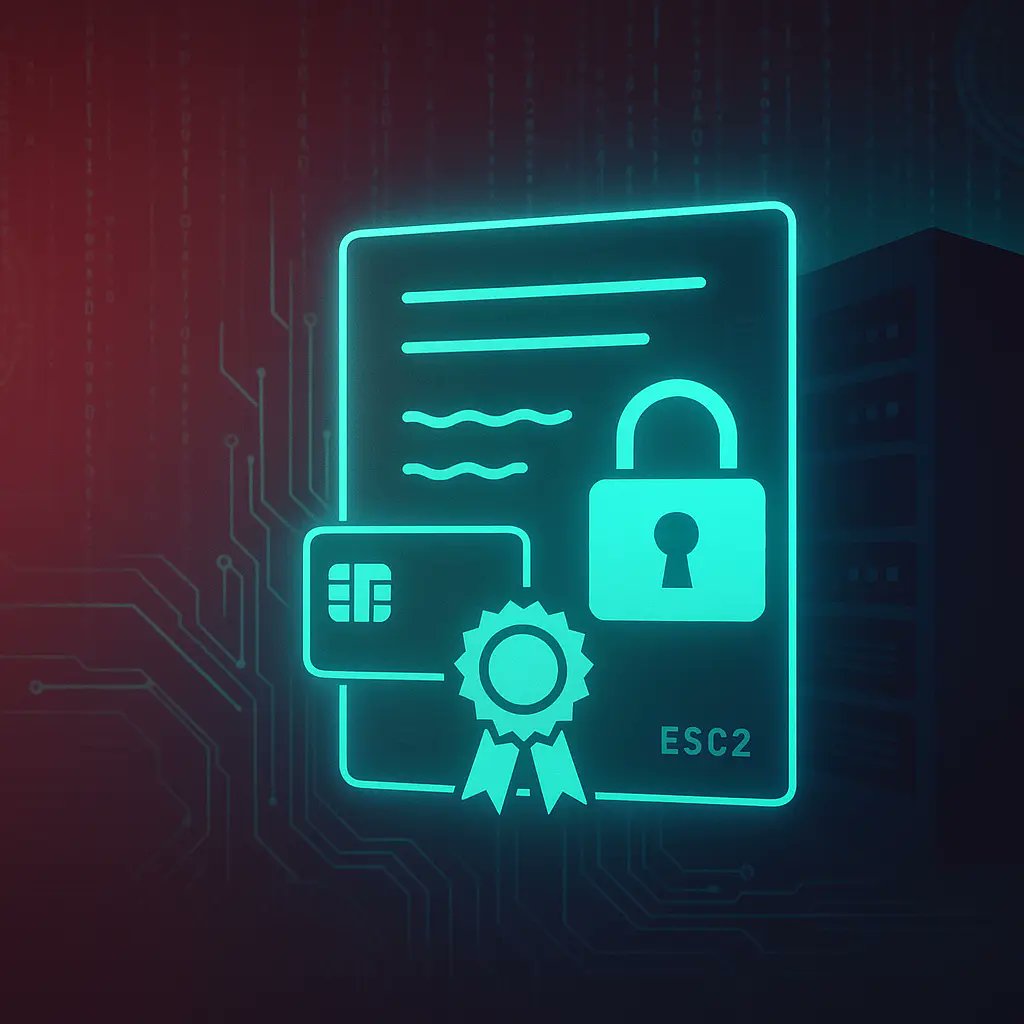 thehackerslabs's tweet card. Descubre cómo explotar la plantilla ESC2 en Active Directory Certificate Services (AD CS) para escalation de privilegios: aprende a identificar plantillas “Any Purpose”, configurar certificados...