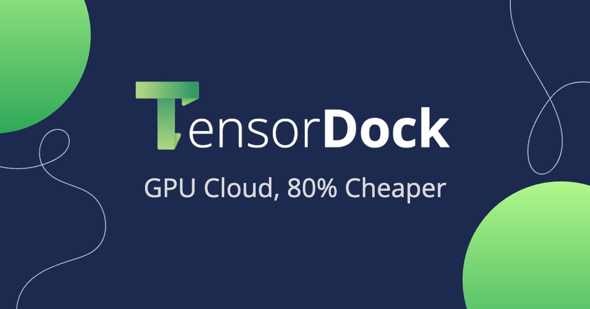 TensorDock's tweet card. Deploy GPU server - TensorDock. Deploy GPUs in seconds and save 80%. No contracts, no commitments. Secure and reliable. Easy with TensorFlow and PyTorch. Start with only $5.