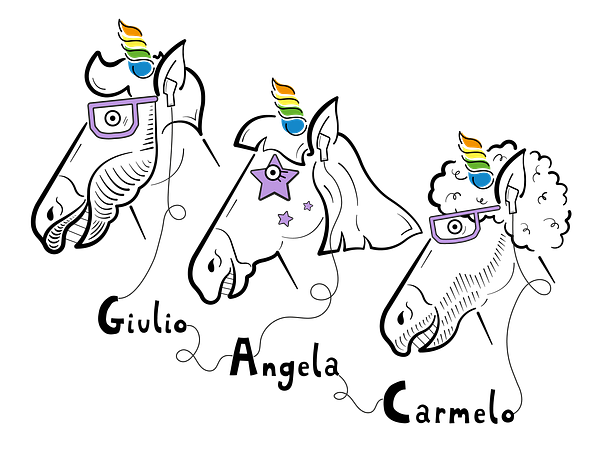 gbonanome's tweet card. 👋, siamo il team Unicorni! Per la precisione: Angela Sofia, Giulio e Carmelo.