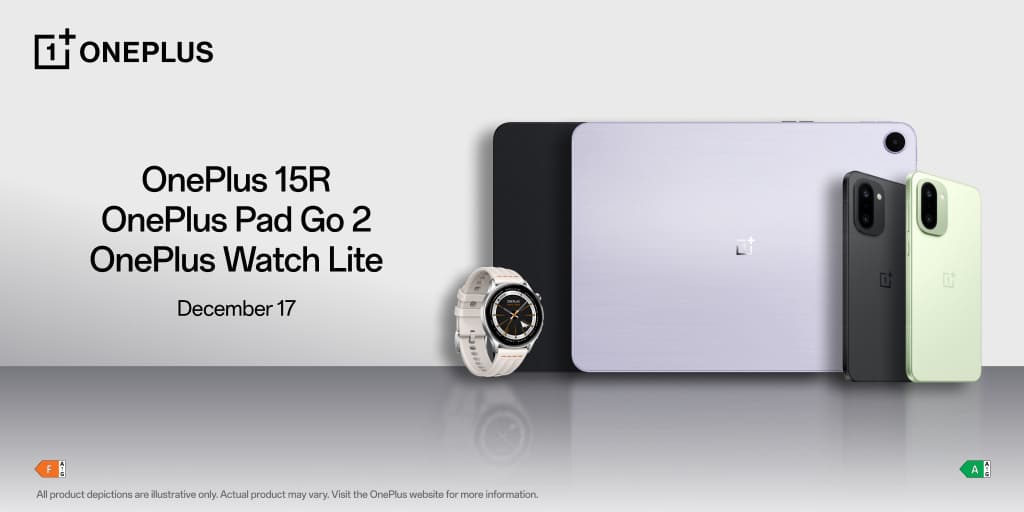 SocialandTech's tweet card. OnePlus annuncia OnePlus 15R, OnePlus Pad Go 2 e OnePlus Watch Lite, tutti lanciati il 17 dicembre