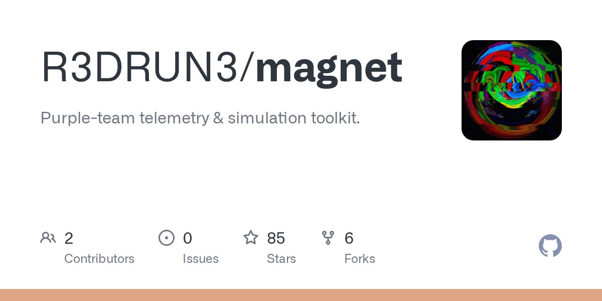 ipurple's tweet card. Purple-team telemetry & simulation toolkit. Contribute to R3DRUN3/magnet development by creating an account on GitHub.