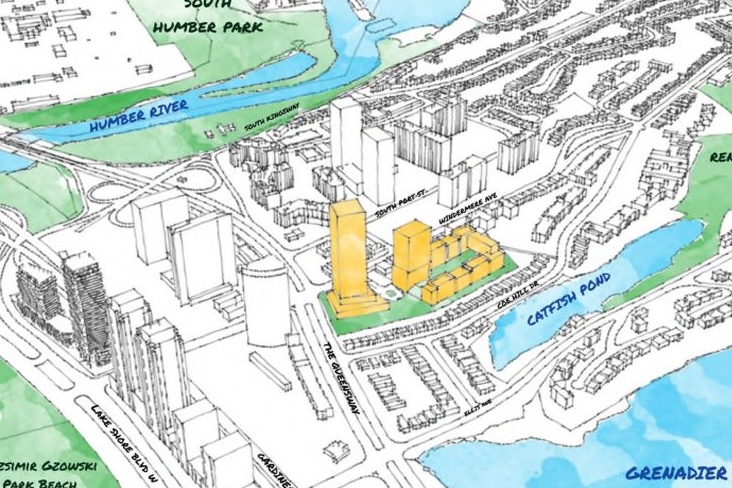HousingNowTO's tweet card. Toronto Community Housing has filed plans to rebuild Swansea Mews with two towers of 20 and 35 storeys at The Queensway and Windermere Avenue. The KPMB-designed project would deliver 649 all-rental...