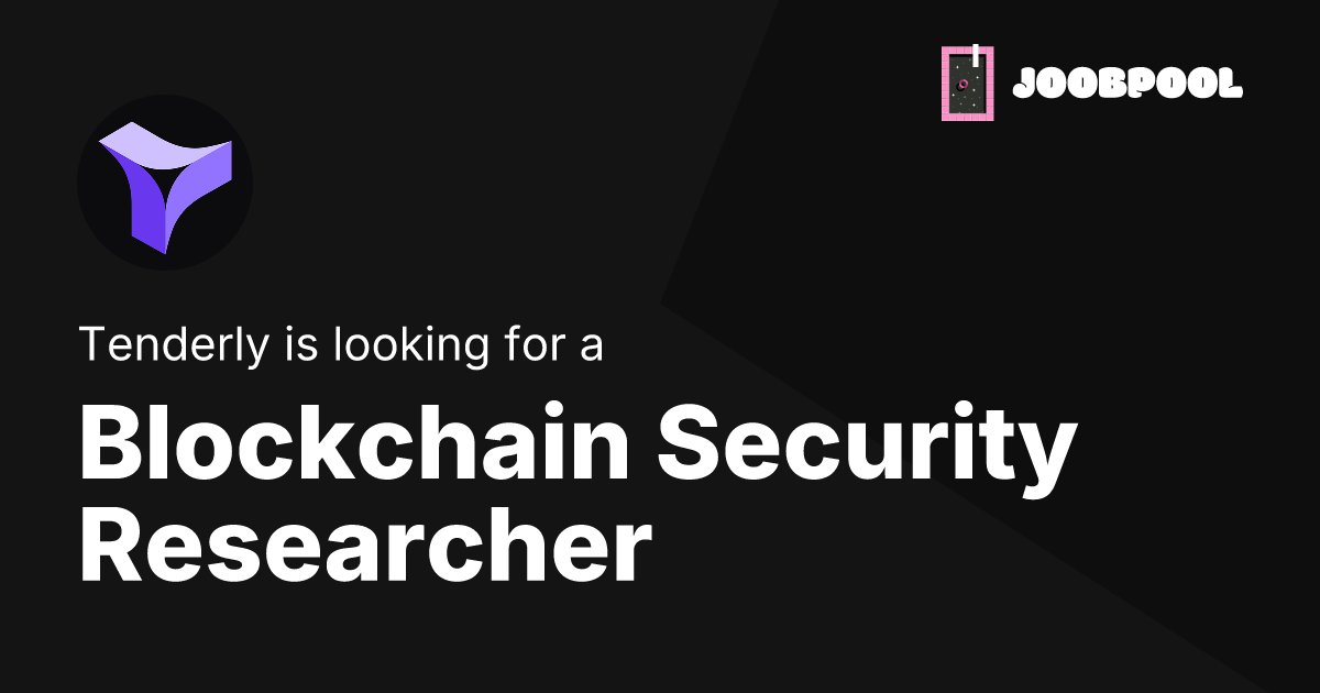 joobpool's tweet card. Apply now for the Blockchain Security Researcher position at Tenderly.