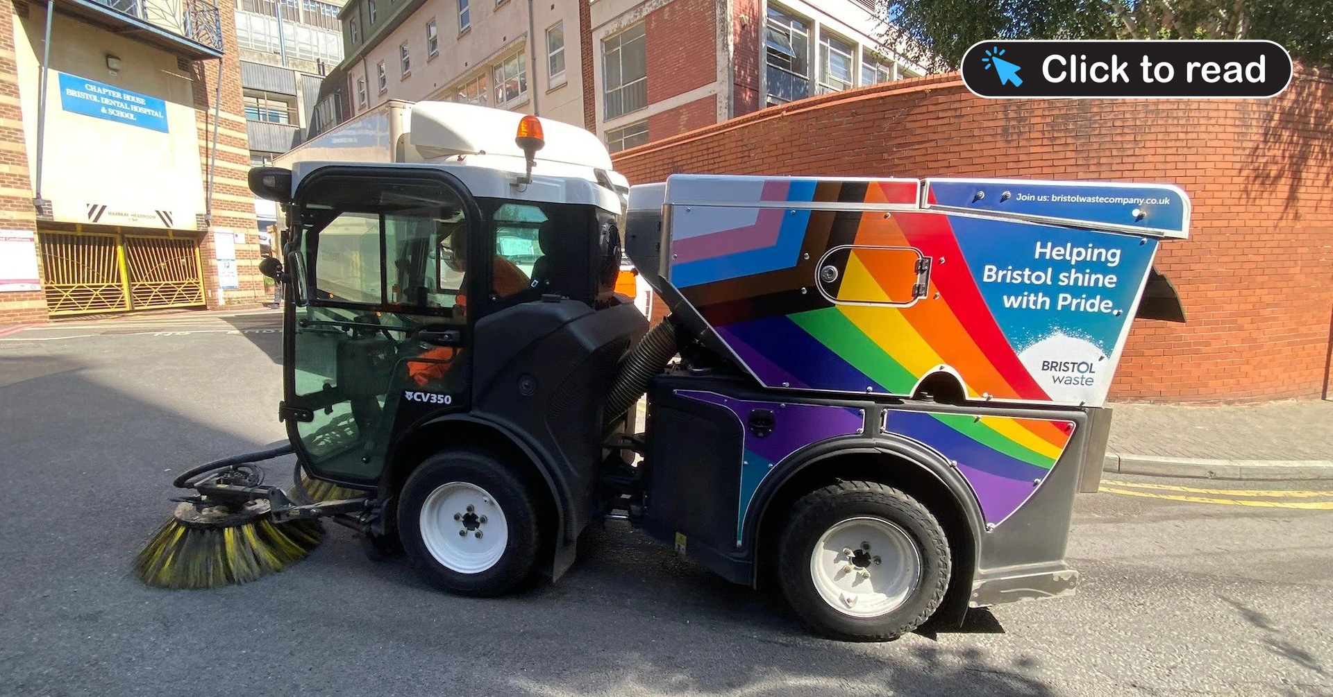 toadmeister's tweet card. Broke Bristol council has splurged £1,500 on daubing street sweepers and bin carts with the Pride flag despite massive budget holes and a £600 million debt.
