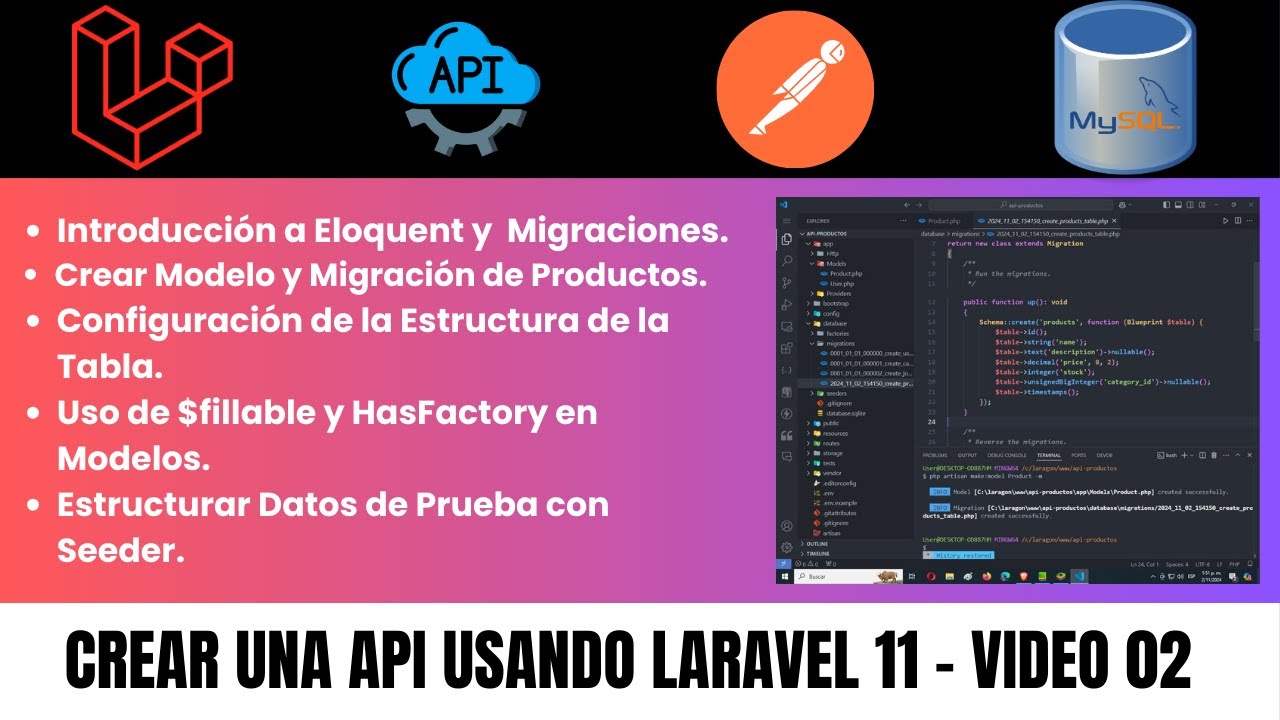 javiersistemas's tweet card. Crear una API usando LARAVEL 11 - Eloquent,Migraciones,Modelos y...