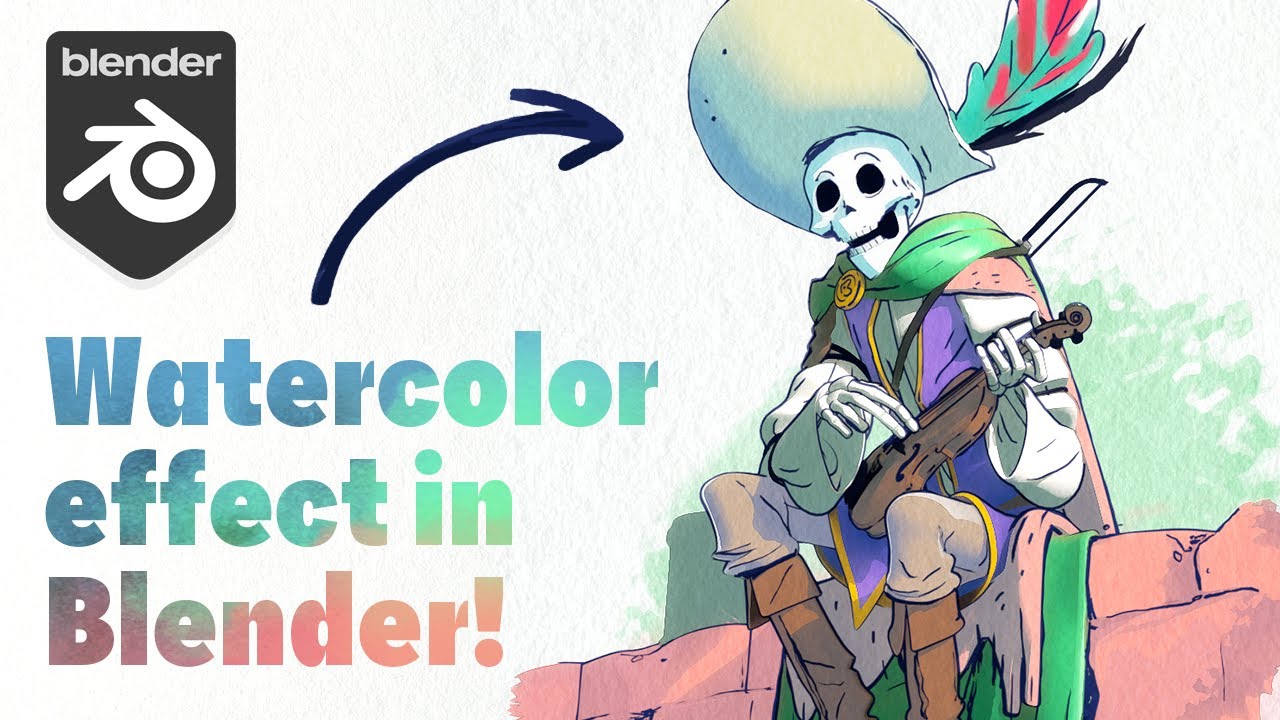 wingfoxcom's tweet card. How to create a watercolor effect and line art in Blender
