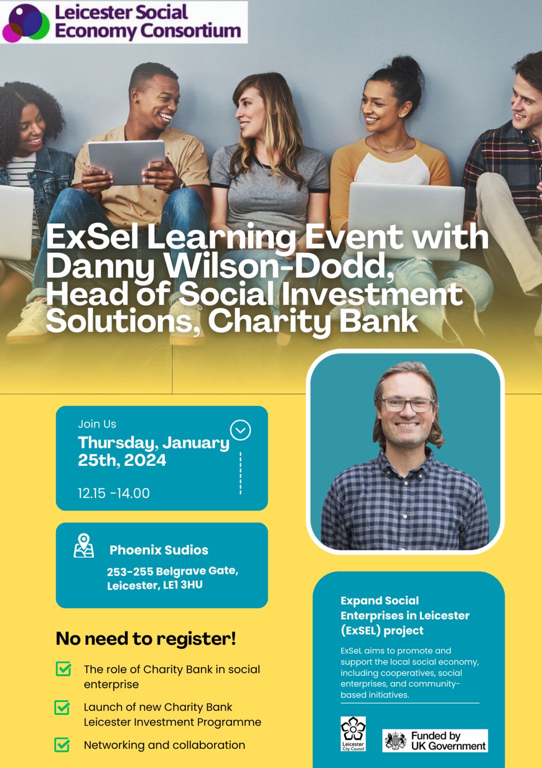ethicalbizex's tweet card. A Happy New Year to everyone. Please see information about the next Expand Social Enterprise in Leicester (ExSel) project Learning Event taking place on the 25th January at Phoenix Studios (full...
