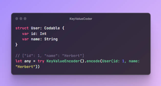 iosexample's tweet card. A Swift library for serializing Codable types to and from Any and UserDefaults.