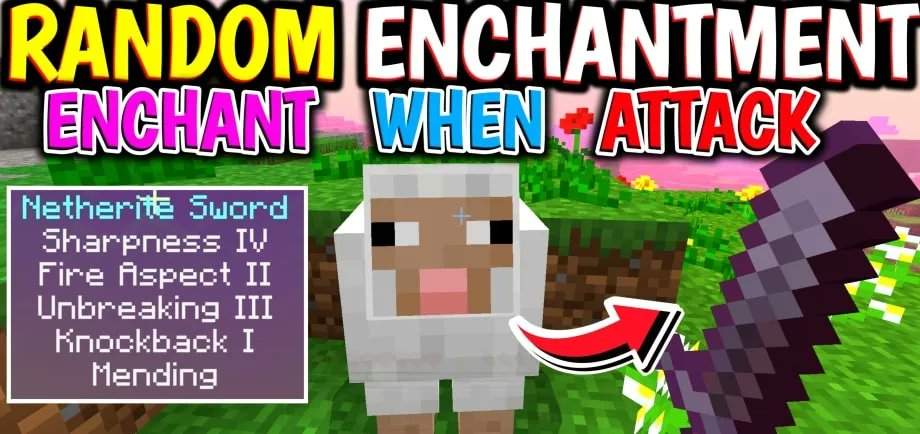 modbay_feed's tweet card. This addon adds a wild twist to combat and tool usage—every time you attack any entity, your main hand item gets randomly enchanted.