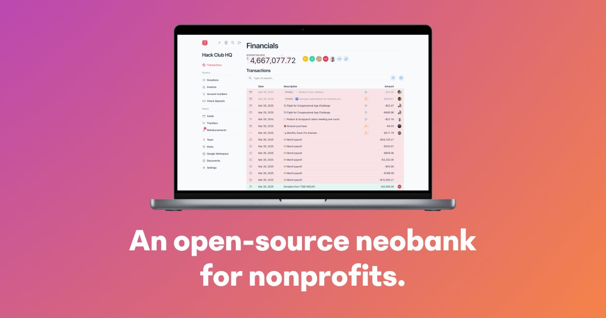 sam_poder's tweet card. 🏦 Open source, transparency-orientated fiscal sponsorship platform for hackers & creatives. - hackclub/hcb