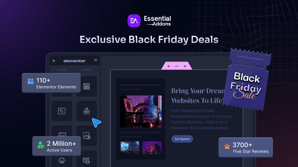 EssentialAddons's tweet card. Score big with Black Friday Deals on Essential Addons! Enjoy exclusive discounts on number #1 Elementor addon to boost your website’s performance.
