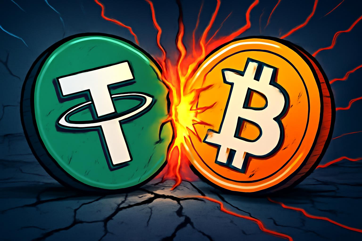 Richbycoin_com's tweet card. S&P Global cut USDT's rating to the weakest level on its stability scale amid reserve opacity concerns, noting bitcoin now accounts for over 5% of collateral and urging audits.