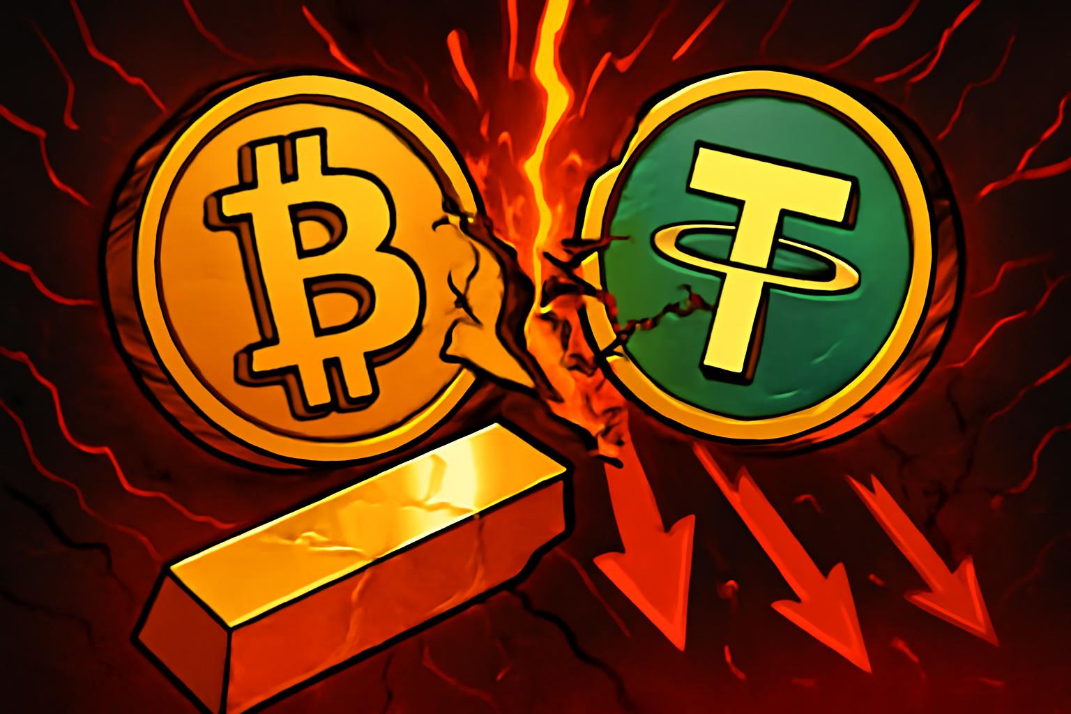 richbycoin_news's tweet card. Hayes argues Tether's gold and Bitcoin mix forms a macro hedge that could imperil redemptions if BTC slides and rates move, stressing the stablecoin's thin capitalization.