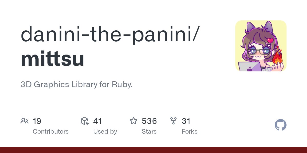 RubyInside's tweet card. 3D Graphics Library for Ruby. Contribute to danini-the-panini/mittsu development by creating an account on GitHub.
