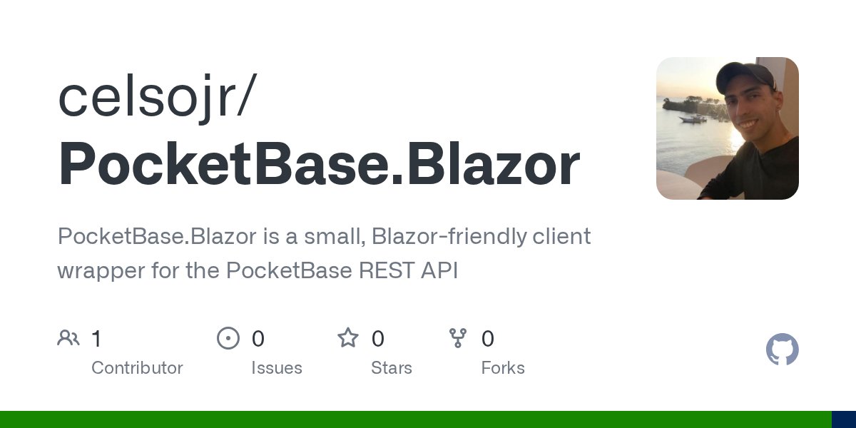 celsojrfull's tweet card. PocketBase.Blazor is a small, Blazor-friendly client wrapper for the PocketBase REST API - celsojr/PocketBase.Blazor