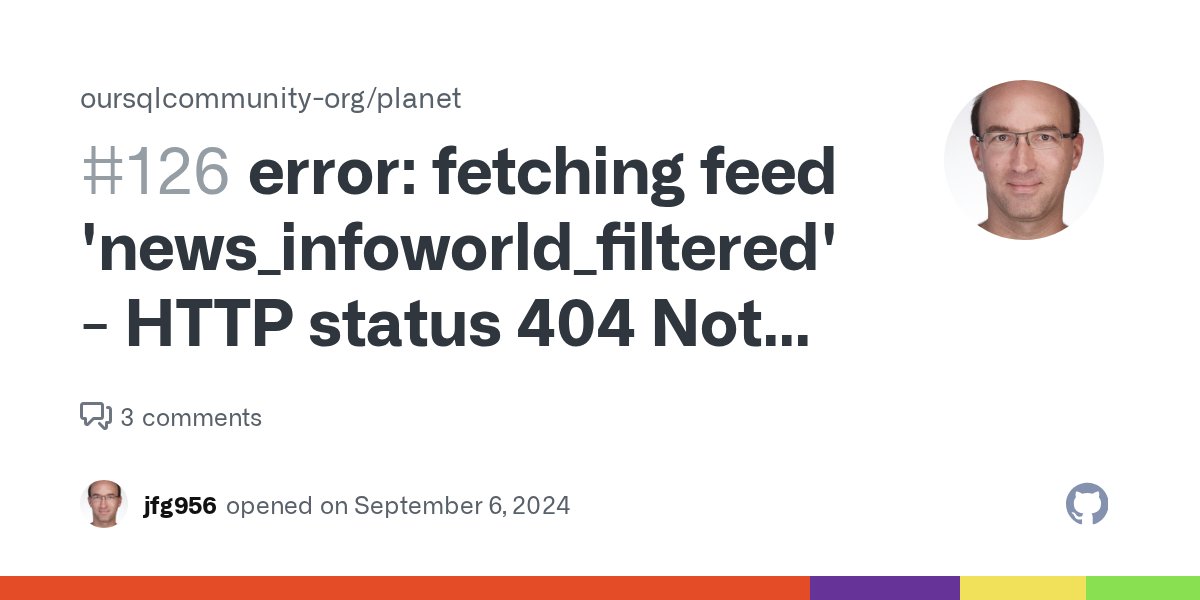 jfg956's tweet card. Indeed: $ wget https://www.infoworld.com/index.rss --2024-09-06 17:27:13-- https://www.infoworld.com/index.rss Resolving www.infoworld.com (www.infoworld.com)... 192.0.66.100 Connecting to www.info...