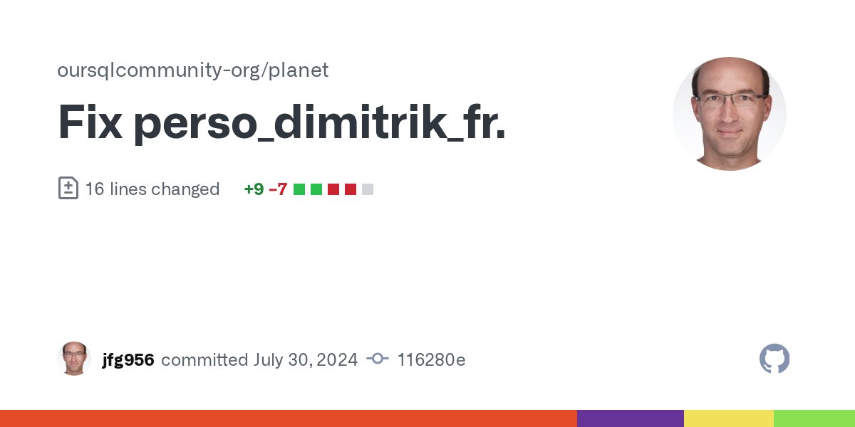 jfg956's tweet card. Details in below. https://github.com/oursqlcommunity-org/planet/issues/118