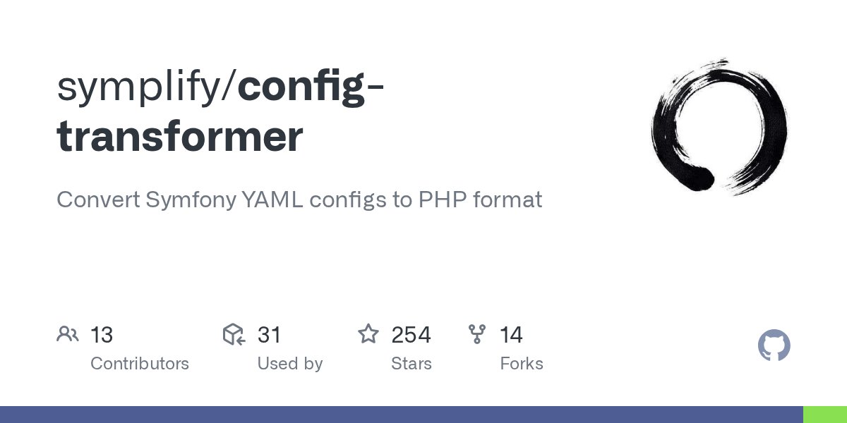 VotrubaT's tweet card. Convert Symfony YAML configs to PHP format. Contribute to symplify/config-transformer development by creating an account on GitHub.