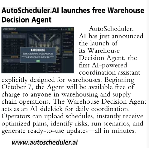 AutoschedulerAI's tweet card. AutoScheduler.AI launches free Warehouse Decision Agent