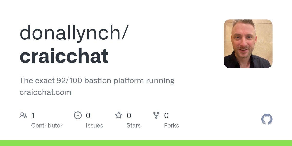 donallynch11's tweet card. The exact 92/100 bastion platform running craicchat.com - donallynch/craicchat