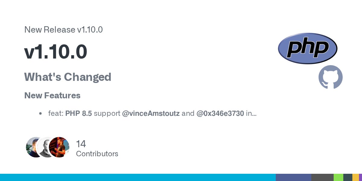 dunglas's tweet card. What's Changed New Features feat: PHP 8.5 support @vinceAmstoutz and @0x346e3730 in #1932 and #2006 feat: new mercure_publish() PHP function to dispatch Mercure updates by @dunglas in #1927 fe...