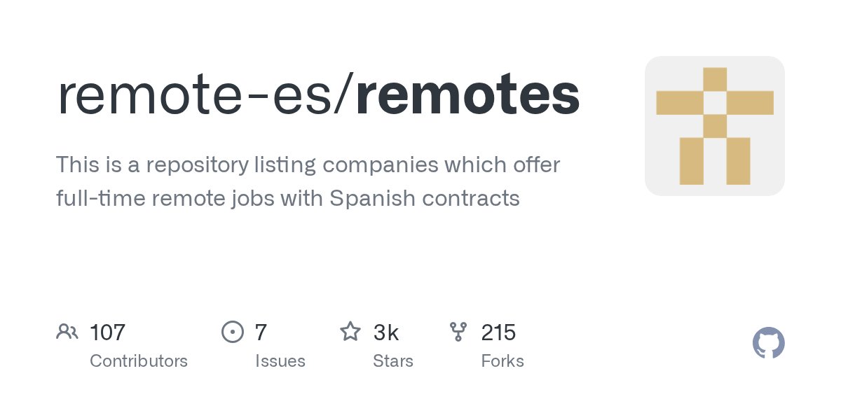 DanielBlancoSWE's tweet card. This is a repository listing companies which offer full-time remote jobs with Spanish contracts - remote-es/remotes