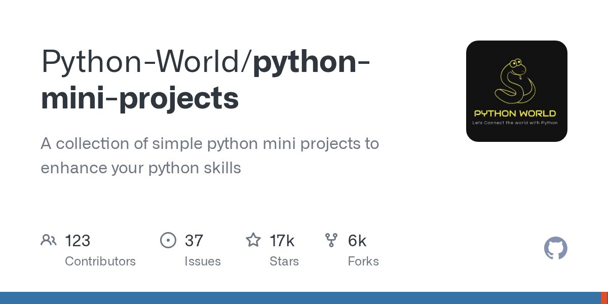 patloeber's tweet card. A collection of simple python mini projects to enhance your python skills - Python-World/python-mini-projects