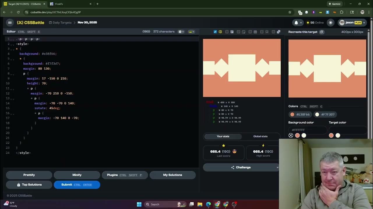 jasnmar's tweet card. CSSBattle Daily 2025 11 30