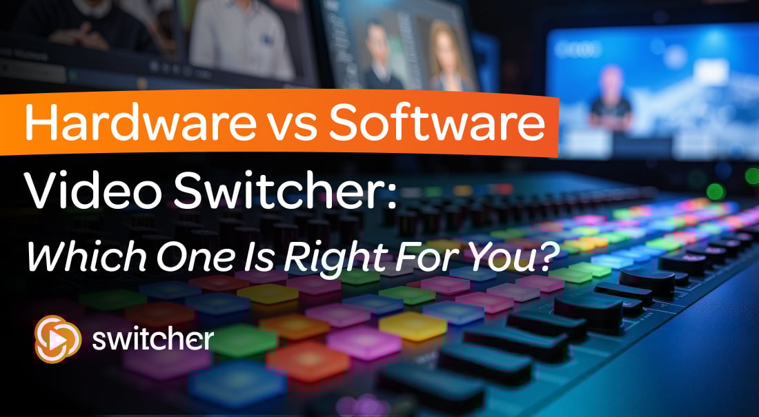 SwitcherStudio's tweet card. Discover the differences between hardware and software video switchers to determine the best fit for your live streaming needs.