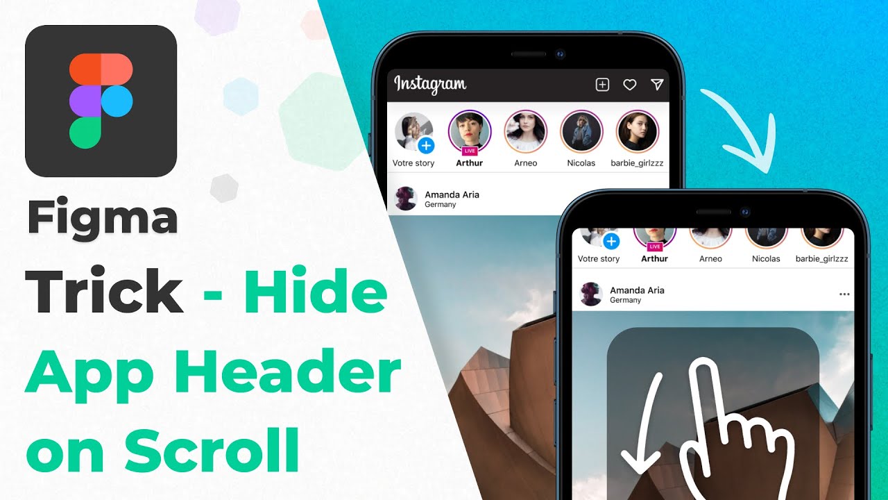 DesignXstream's tweet card. Trick to Show/Hide Header on Scroll in Figma