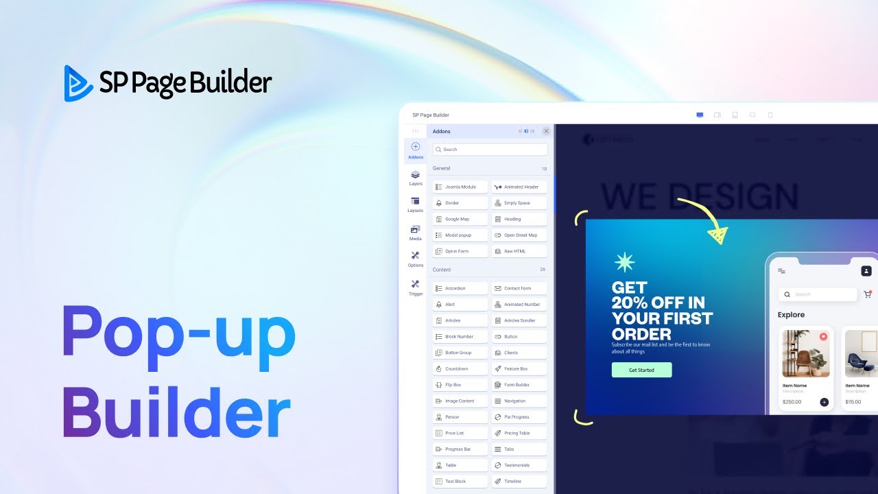 joomshaper's tweet card. Introducing Popup Builder in SP Page Builder