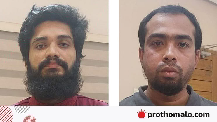 ProthomAlo's tweet card. ধানমন্ডিতে মিছিলের চেষ্টার সময় নিষিদ্ধঘোষিত ছাত্রলীগ ও যুবলীগের দুই নেতাকে আটক করেছে পুলিশ।