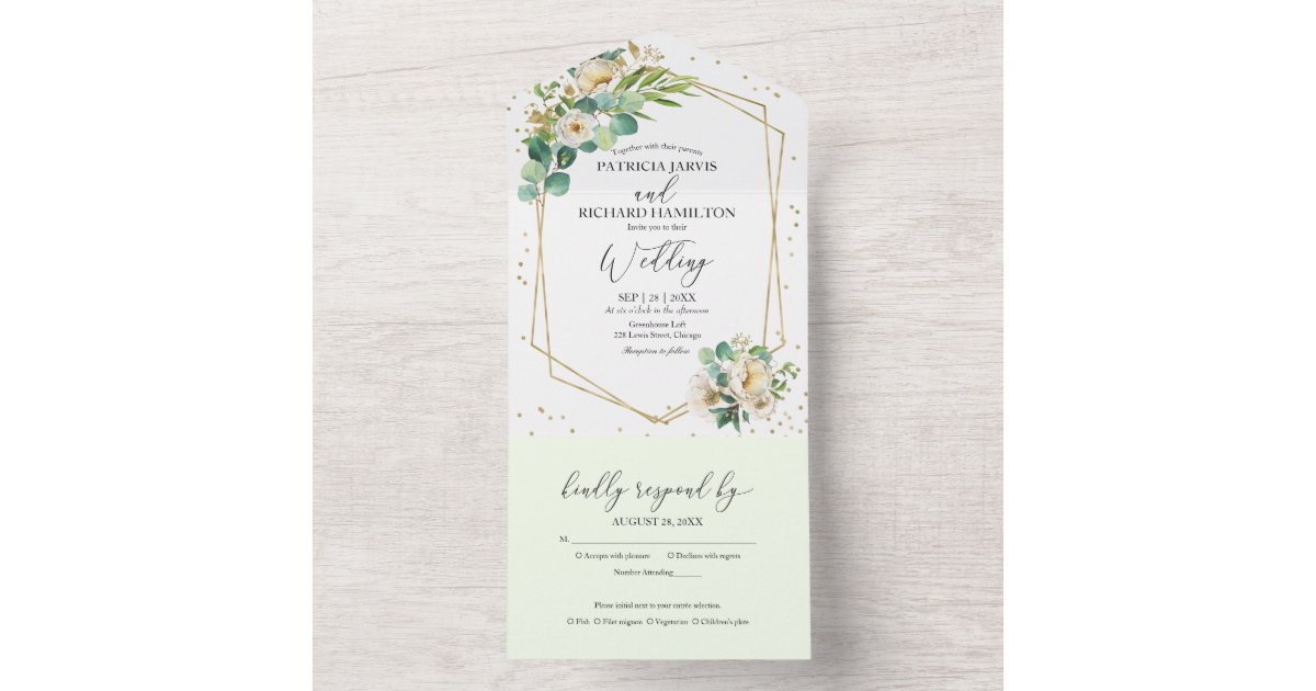 ConfettiShining's tweet card. An elegant white peony with eucalyptus geometric watercolor greenery floral wedding invitation, easy to personalize with your details. PLEASE NOTE: This invitation is ready to send without an...