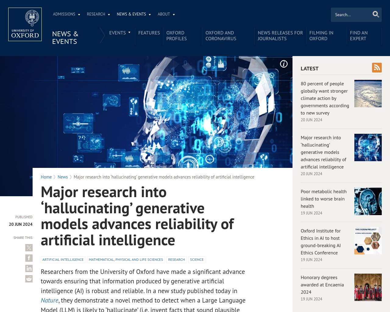 managetech_inc's tweet card. 要約： オックスフォード大学の研究者たちは、生成AIによって生成される情報が堅牢で信頼性が高いことを確認するた