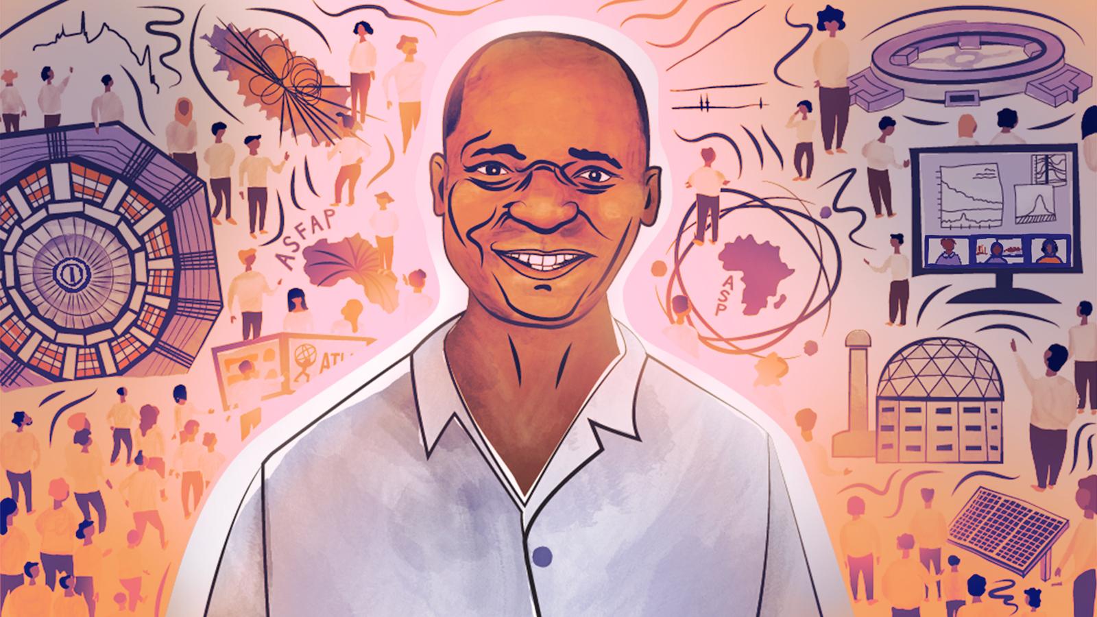 QuarkNet's tweet card. Kétévi Assamagan's contributions to physics go beyond his research at the Large Hadron Collider.