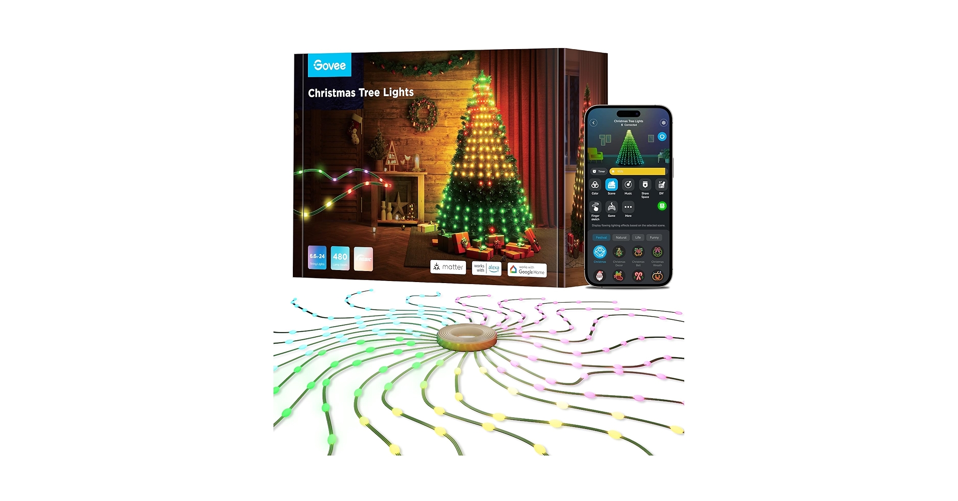 MichaelsFavs's tweet card. Govee Christmas Tree Lights, Smart RGBIC 480 LEDs Christmas Lights for Halloween, 6.6ft × 24 String Lights for Holiday Decor, IP65 Waterproof, Music Sync, Voice Control, 60+ Scene Modes, Green Wire