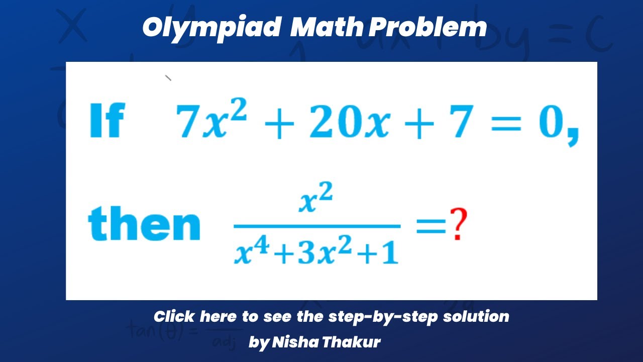 nishaetutor's tweet card. Olympiad Algebra Problem 85 @nishaetutor