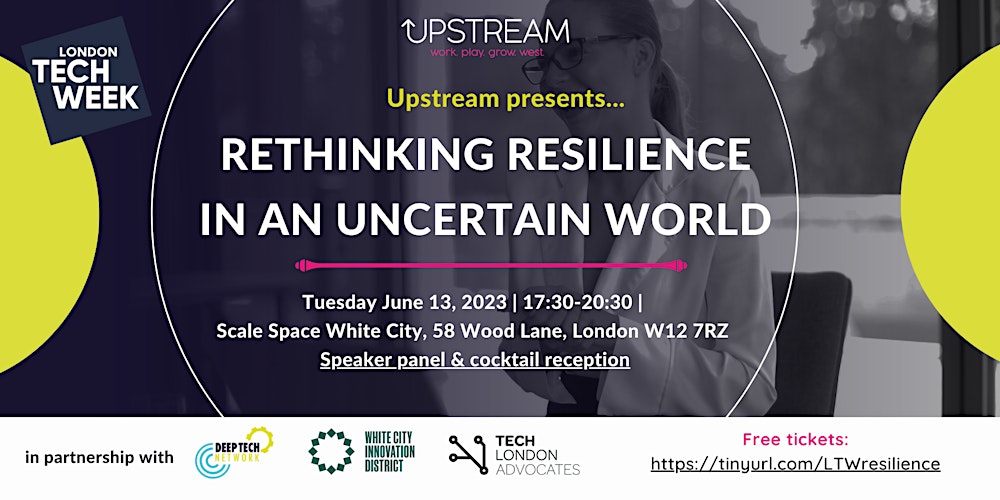 DeepTechEvent's tweet card. Technology has led to growth but also a more fragile world. We discuss resilience in 3 critical sectors - health, businesses & energy.