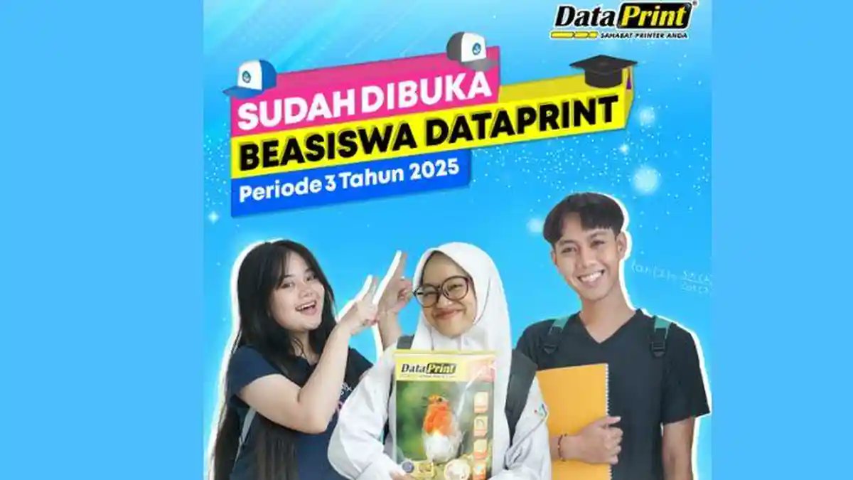 Denasilss's tweet card. Buruan daftar Beasiswa Dataprint 2025 periode ketiga, terbuka untuk pelajar SMP hingga mahasiswa S1.