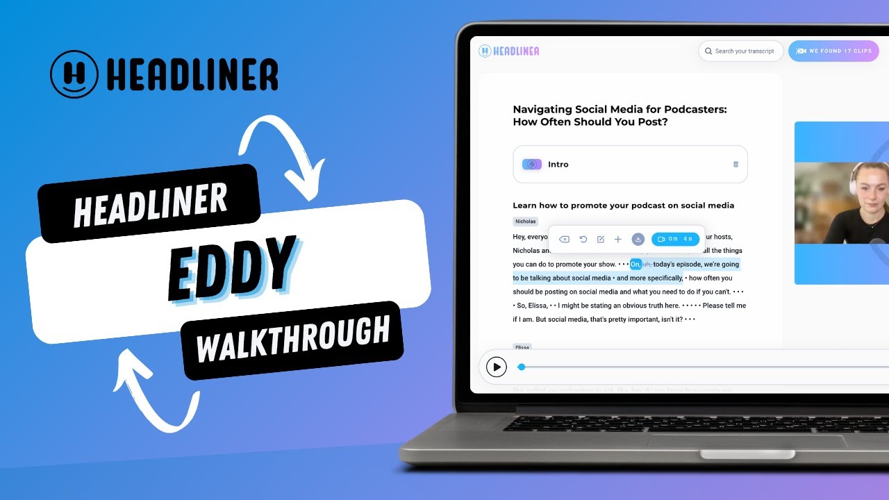 headlinerapp_'s tweet card. Eddy by Headliner Walkthrough #Headliner #TranscriptTool #podcastma...