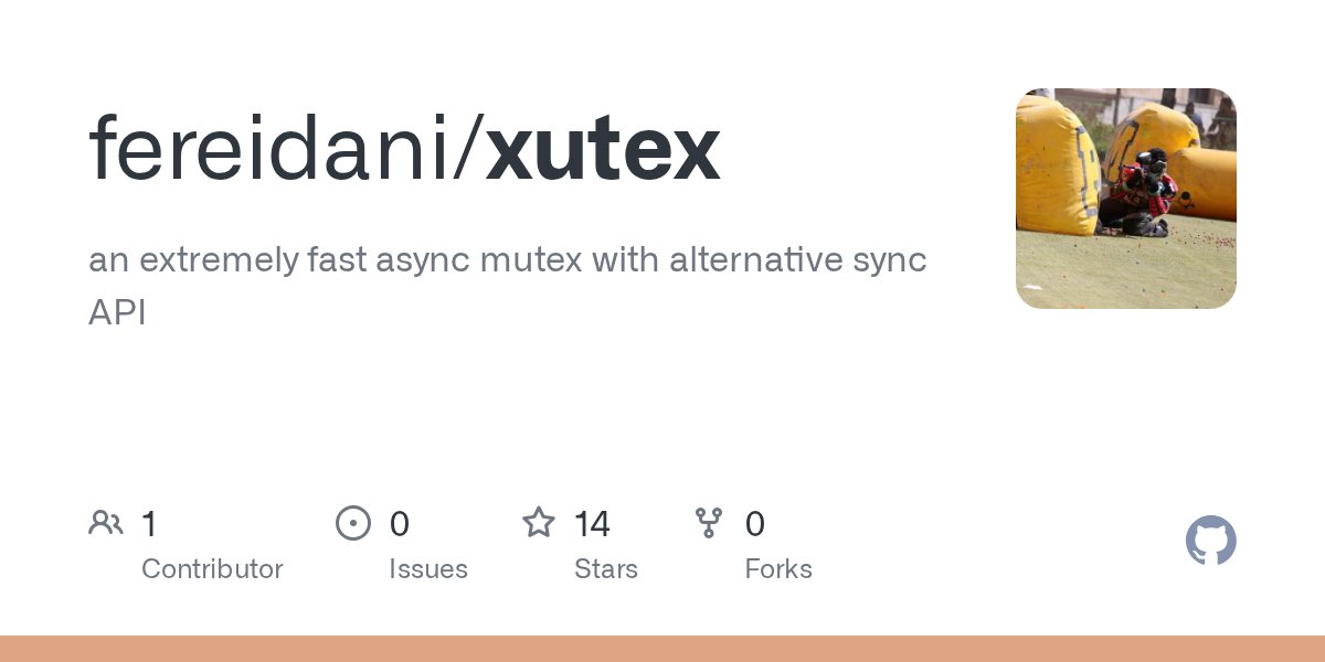 fereidani's tweet card. an extremely fast async mutex with alternative sync API - fereidani/xutex