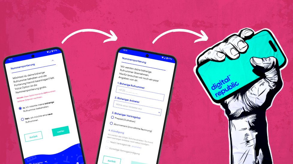 DigitRep's tweet card. Egal welchen Anbieter ihr habt: Der Wechsel zu Digital Republic ist super einfach. Und unterbruchsfrei!