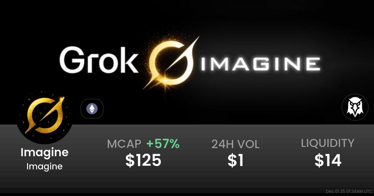 grokImagines's tweet card. $0.0000000000000003380 Imagine (Imagine) realtime price charts, trading history and info - Imagine / WETH on Ethereum / Uniswap