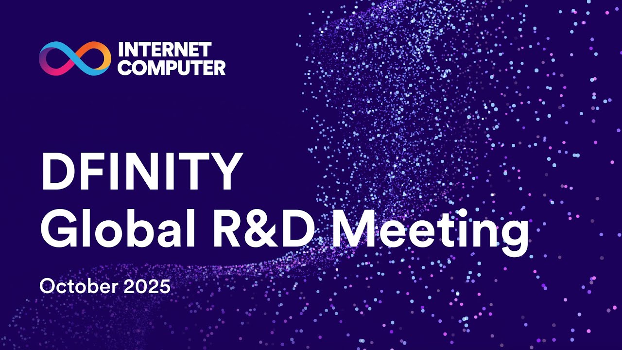 DFINITYDev's tweet card. Global R&D October 2025 - ICP CLI Preview, Motoko 1.0, Canister...